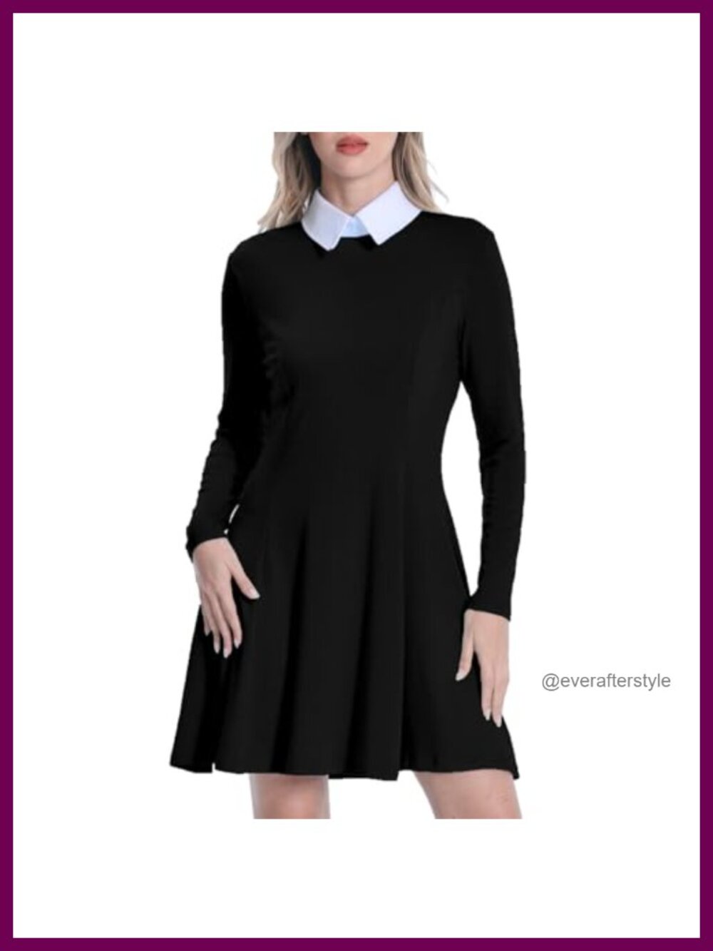 Women Long Sleeve Peter Pan Collar A-Line Dress High Waist Above Knee